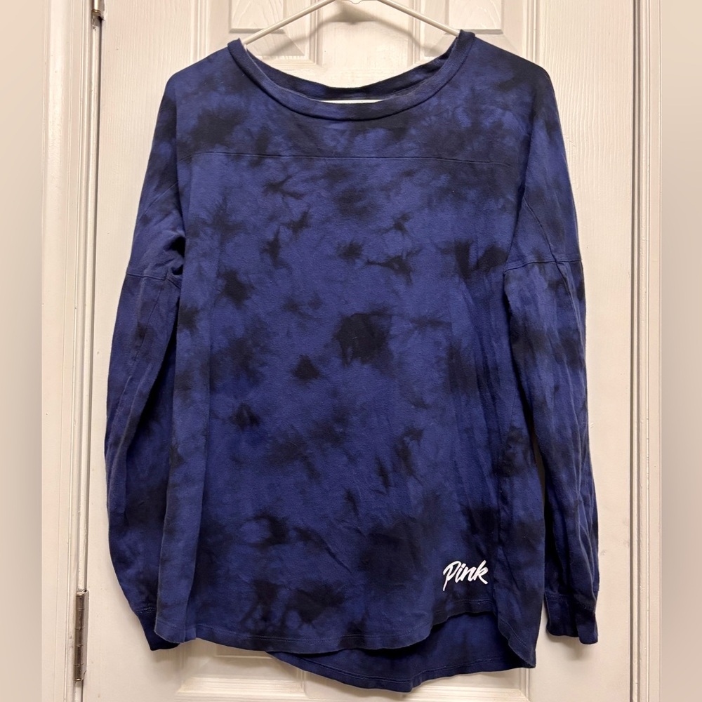 Victoria's Secret PINK Navy Tie Dye Love PINK Long Sleeve Top XS